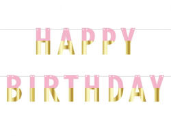  Rózsaszín Pink Gold Happy Birthday papír felirat 160 cm (MLG154078)