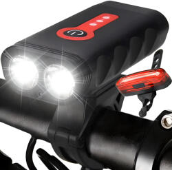 Retoo Kit de lumini LED pentru biciclete, 1800 lumeni, rezistent la apa IP65, 4 moduri de iluminare, incarcare USB, alb/rosu