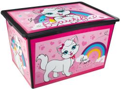  Cutie Depozitare Jucarii Plastic, Capac si Roti, Pisica, Roz, 50L