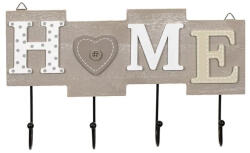 Home Umeras de perete, Home, 4 carlige, Lemn/Metal, 28x16.5 cm, Gri