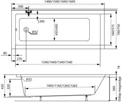 Radaway Sandra Slim egyenes akril kád 160x70