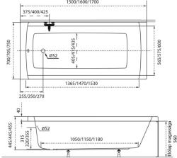 Radaway Viva egyenes akril kád 160x70