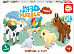 Educa Puzzle pentru cei mai mici Farm My First 3D Puzzle Kids Educa 5 modele de animale de fermă (EDU20433)