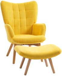 HOMCOM Karfás fotel lábtartóval, relax fotel, kárpitozott, kordbársony hatású, sárga (839-455V00YL)