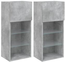 VidaXL 2 db falra szerelhető fali szekrény vitrin LED-világítással, betonszürke, 40, 5x30x90 cm