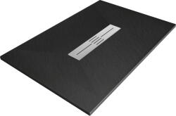Mexen Toro kőhatású SMC zuhanytálca 140 x 90 cm, fekete, inox takarólemezzel, szifonnal (43709014)