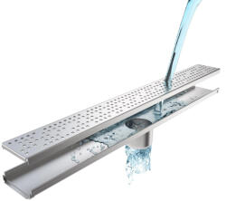 Vodaland Zuhany- és erkélyfolyóka STAINLESS inox - LN110, lejtős H23, inox rács, L15, függőleges DN50 kimenet középen (994504)