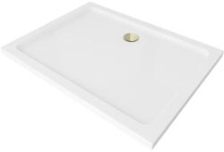 Mexen Flat Slim akril zuhanytálca 90 x 70 cm, fehér, arany szifonnal (40107090G)