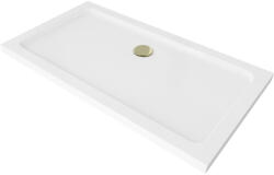 Mexen Flat Slim akril zuhanytálca 140 x 70 cm, fehér, arany szifonnal (40107014G)