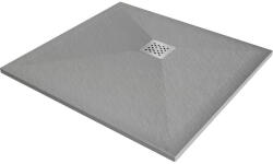 Mexen Stone+ kőhatású kompozit zuhanytálca 80 x 80 cm, betonszürke, inox takarólemezzel, szifonnal (44618080)