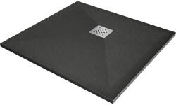 Mexen Stone+ kőhatású kompozit zuhanytálca 70 x 70 cm, antracit, inox takarólemezzel, szifonnal (44717070)