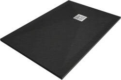 Mexen Stone+ kőhatású kompozit zuhanytálca 120 x 80 cm, fekete, inox takarólemezzel, szifonnal (44708012)