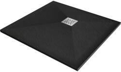 Mexen Stone+ kőhatású kompozit zuhanytálca 80 x 80 cm, fekete, inox takarólemezzel, szifonnal (44708080)