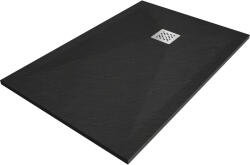 Mexen Stone+ kőhatású kompozit zuhanytálca 100 x 90 cm, fekete, inox takarólemezzel, szifonnal (44709010)