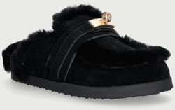 Nokwol női bőr papucs Toby Black Suede Shearling - fekete Női 41
