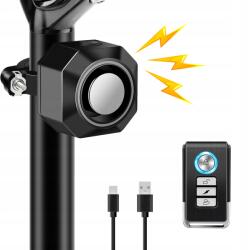 Kerékpárriasztó USB-ről tölthető, távirányítóval, 110dB lopásgátló, IP65 vízálló (PL_KS-SF32R)