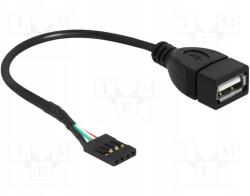 Delock Kábel; Usb 2.0; Usb A aljzat, 4pin tipli csatlakozó; 0, 2m; fekete (83291)