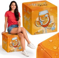 Allbag Pufa Kocka 40x40x40 cm Négyzet Alakú Lábtartó Nyomtatott Aperol Ülőfelület (PUFAKOSTKA02)