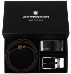 Peterson Öv férfi bőr Peterson fekete barna csat 2x ajándék szett (PTN KL-B003-S001-85-ZESTAW)