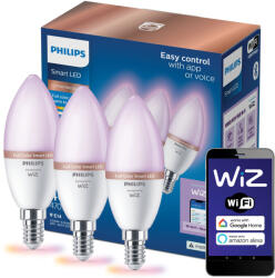 Philips 3x Led izzó E14 C37 4, 9W 40W 2200-6500K Rgb Smart WiFi Philips WiZ (8720169210318)
