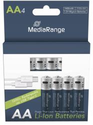 MediaRange Újratölthető MediaRange akkumulátor Usb-c Li-Ion, Aa I 1.5V I 1400mAh, 4 db/csomag (MRBAT161)