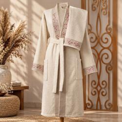 Arliva Home Set halat de baie marimea XXL si prosop, bumbac 100%, broderie flori de cires, ambalaj cadou