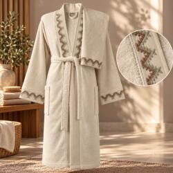 Arliva Home Set halat de baie marimea L si prosop, bumbac 100%, broderie zig-zag, ambalaj cadou