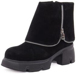 PASS Collection Botine dama din piele naturala intoarsa, PASS Collection 1M490015A 01-I, negru
