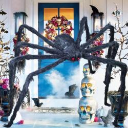  Óriás Pók Halloween Dekoráció 200 cm Realisztikus Fekete (B09YRW7GRB)