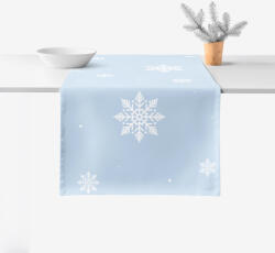 Goldea napron de masă de crăciun 100% bumbac - fulgi pe albastru 35x180 cm Fata de masa