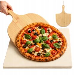 Ruhhy Pizzakő 39x36 cm Nagy spatula Bambusz tálaló deszka 2in1 (Kamień do pizzy Ruhhy 28209)