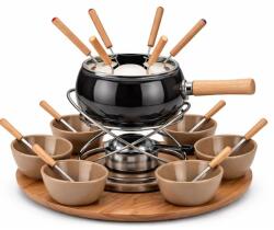 Kela Fondue-készlet, 23 darabos, OLIVE zománc / kerámia / fa