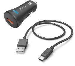 Hama FIC E3 Autós Töltő USB 3A QC 19.5W + USB Type-C Kábel Mobil