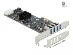 Delock PCI Express x4 Kártya - 4 x külső SuperSpeed USB (USB 3.2 Gen 1) USB A-típusú hüvely Quad Cha