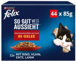 FELIX As Good as It Looks nedves macskaeledel ízváltozatok a vidékről, 44 adagos tasak, finom darabkák zselében, 4 féle íz, 100% teljes értékű táplálkozás