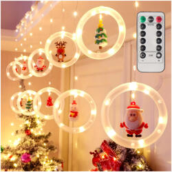 Malatec Karácsonyi LED fényfüggöny és ablakvilágítás karikákban lévő ünnepi figurákkal, meleg fehér, 110 LED, 10 db-os karikaszett, 3 m