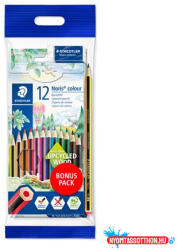 STAEDTLER Színes ceruza készlet, hatszögletű, ajándék grafitceruzával és radírral, STAEDTLER "Noris 185", 12 különböző szín (TS61SET6)