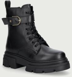Tommy Hilfiger bocanci pentru femei din piele LEATHER TH BUCKLED LACE-UP BOOT 9BY2-OBDZJC_99X