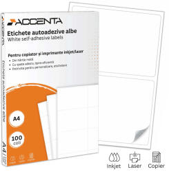 ACCENTA Etichete autocolante albe, colturi rotunjite, 100 coli/top, ACCENTA 65/A4 (38.1 x 21.2 mm)