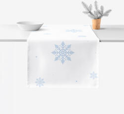 Goldea napron de masă de crăciun 100% bumbac - fulgi albaștri pe alb 50x140 cm Fata de masa