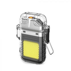 Flippy Lanterna Tip Breloc cu Bricheta, Flippy, Impermeabila, 3 Moduri Iluminare, 300 mAh, Incarcare USB-C, COB, Raza de Actiune 50 - 100 m, 7.4 x 4.9 x 1.7 cm, Gri (teo-126563)