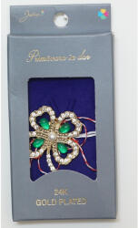Flippy Martisor Brosa Placata cu Aur 24K, Jolie, Dimensiune Brosa 2-3 cm, Model Trifoi cu Pietre Verzi (teo-134822)