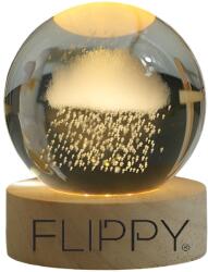 Flippy Lampa LED Decorativa, Flippy, cu Bila de Cristal cu Diametru 6cm, Model Nor Ploios 3D, Alimentare USB, Suport din Lemn, Lumina Alb Cald (teo-127724)