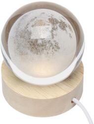 Flippy Lampa LED Decorativa, Flippy, cu Bila de Cristal cu Diametru 6cm, Model Luna 3D, Alimentare USB, Suport din Lemn, Lumina Alb Cald (teo-127723)