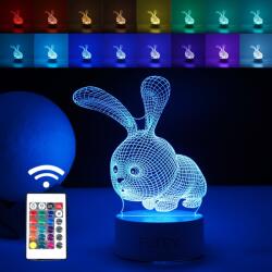 Flippy Lampa LED decorativa, Flippy, 3D, Iepure, cu USB si baterii, 20 cm inaltime, din material acril, lumina multicolora si telecomanda inclusa, alb (teo-124594)
