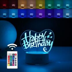 Flippy Lampa LED decorativa, Flippy, 3D, Happy Birthday, cu USB si baterii, 20 cm inaltime, din material acril, lumina multicolora si telecomanda inclusa, alb (teo-124591)