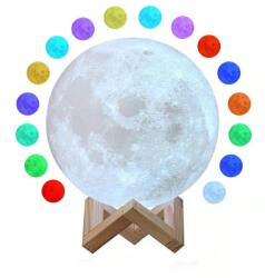 Flippy Lampa de veghe luna 3D Moon Light, lumina multicolora cu LED, 7 culori, schimbare culoare prin atingere, alimentare baterii, fara acumulator, stand din plastic inclus, 20 cm, Flippy (teo-104648)