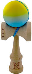 Flippy Kendama X Originala, Profesionala, Flippy, Big Cups V2, Rubber Grip cu Cupe Mari, Rulment Metalic cu Ata 55 cm, Gradient Galben Albastru (teo-164310)