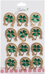 Flippy Brose Martisor Primavara, Jolie, Set 12 Bucati, Model Potcoava cu Trifoi, Brosa din Metal, 3 x 2 cm per Bucata, Auriu Verde (teo-134034)