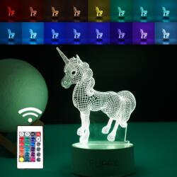 Flippy Lampa LED decorativa, Flippy, 3D, Unicorn, cu USB si baterii, 20 cm inaltime, din material acril, lumina multicolora si telecomanda inclusa, alb (teo-124582)